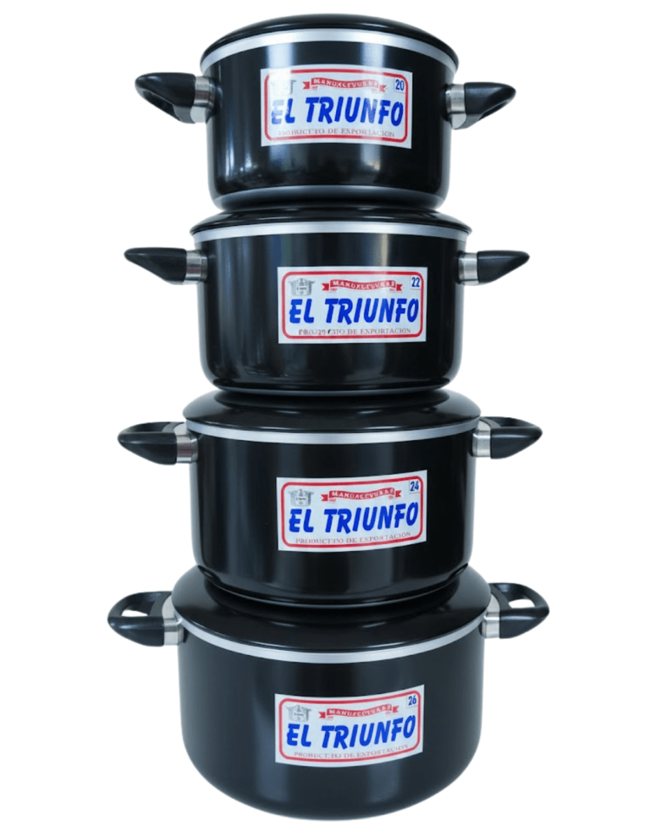 OLLA GUISERA De Aluminio 4 Pz. ANODIZADO Rojo - Negro - Celeste Asa Paraflama 20-262