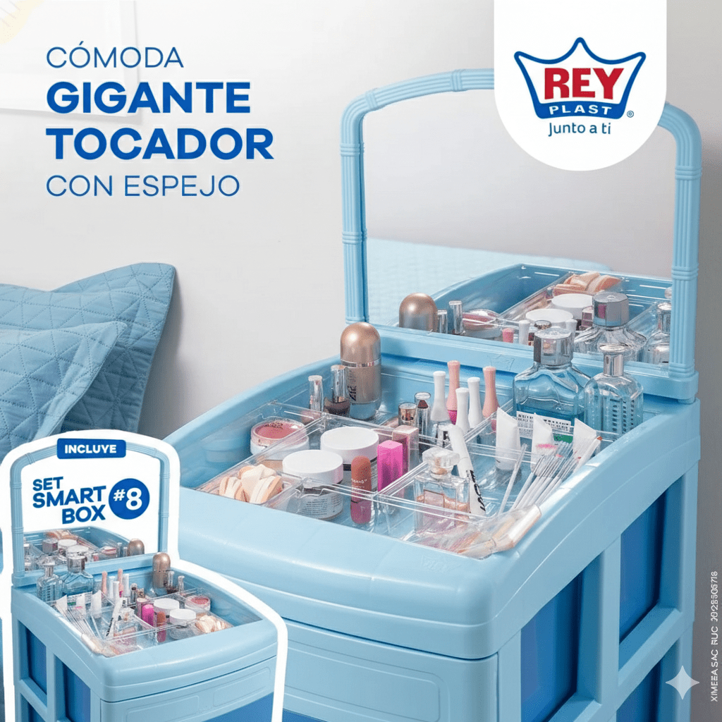 COMODA GIGANTE 6 Pisos TOCADOR Con ESPEJO + Set SMART Box # 82