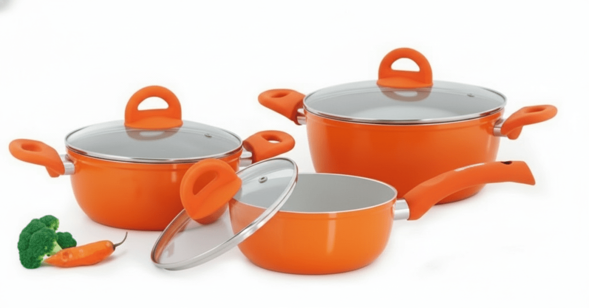JGO de OLLA CERAMIC CON tapa VIDRIO naranja y rojo - RECORD2