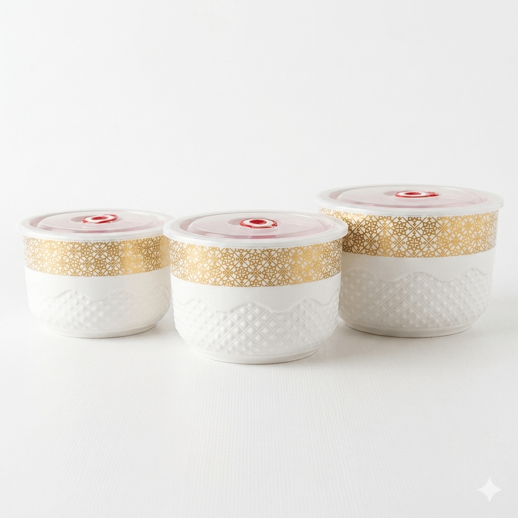 BOLO De Loza Diseño Dorado Con Tapa Plastica x 3 Pzas4