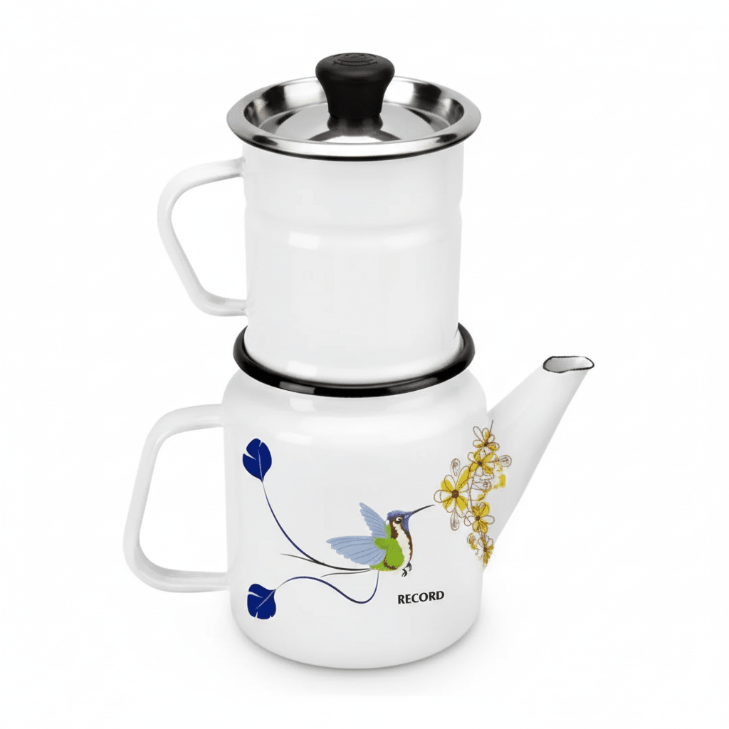 CAFETERA 2 Pzs Acero Esmaltado # 10 Decorados CAFFE - COLIBRI1