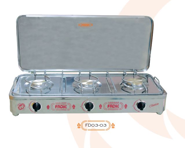 COCINA A GAS 3 hornollas CLASICO TOTAL ACERO con tapa - FADIC1