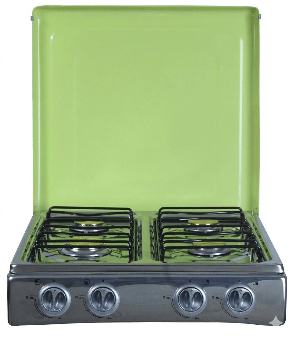 COCINA De GAS 4 Hornillas Con Mesa Enlozada Frontal Acero Tapa De Colores Modelo LUNA1
