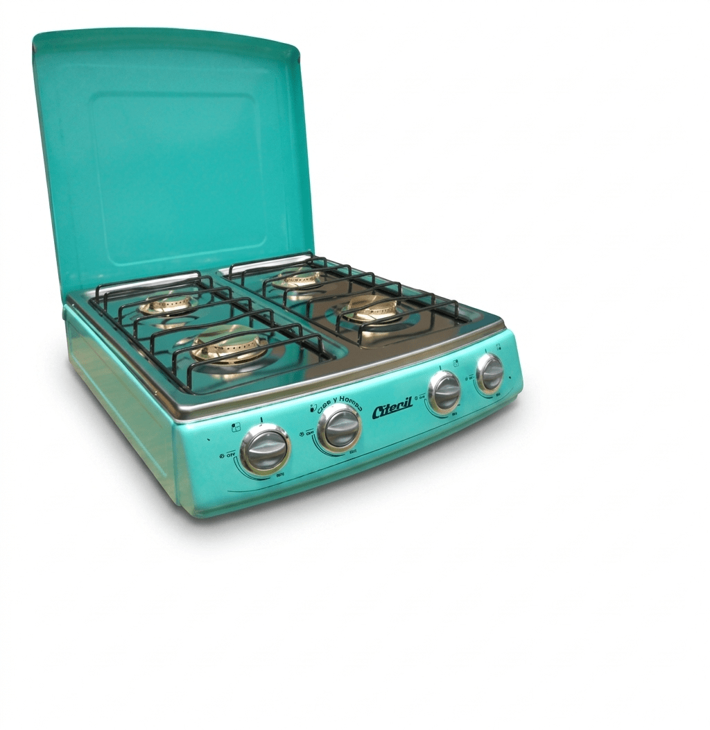 COCINA De GAS 4 Hornillas Con Tapa Frontal OVAL De Mesa Modelo OMEGA1