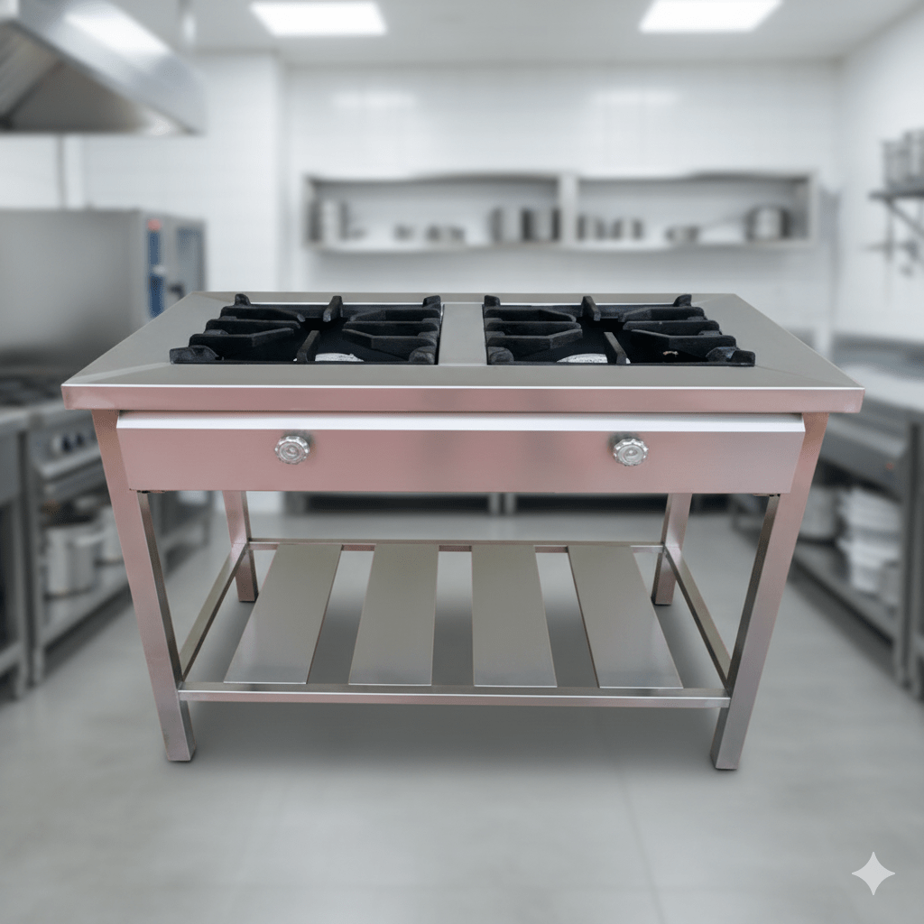 COCINA GAS Total Acero Industrial 2 Hornillas 1.0x0.58x75 Cm (40x40)1