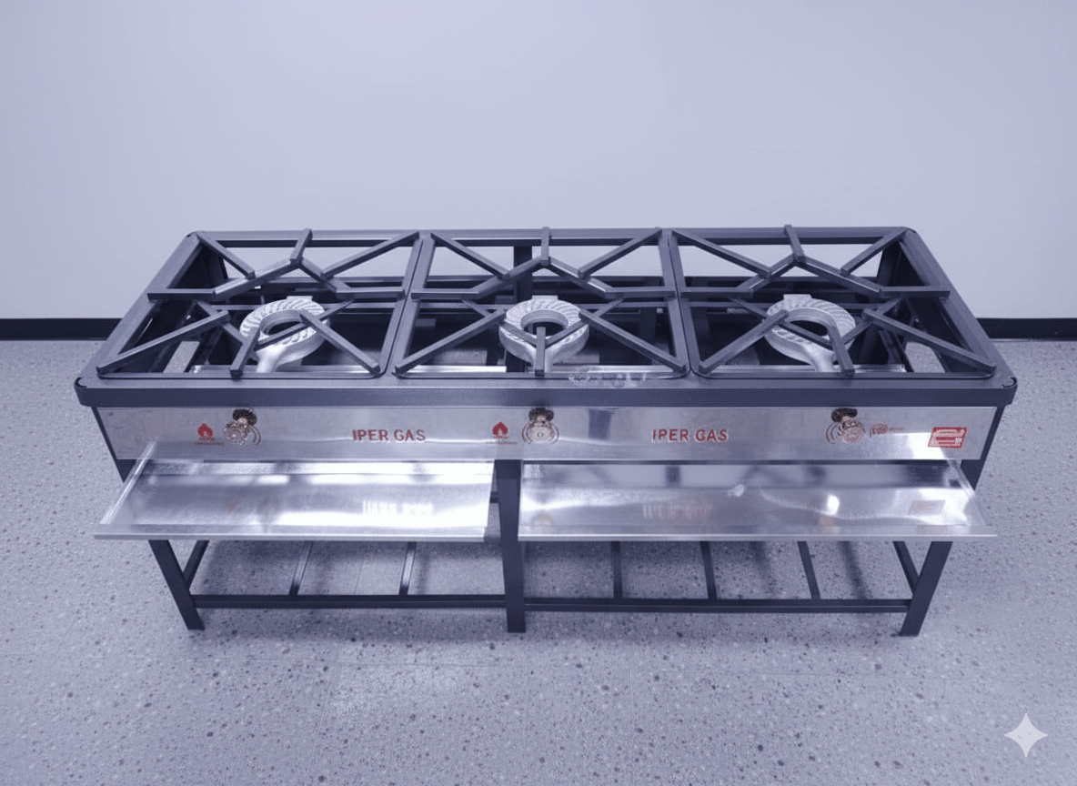 COCINA SEMI-IND 03 HORN PIE P/DESM Q/ALUM 6 PATAS IPERGAS2