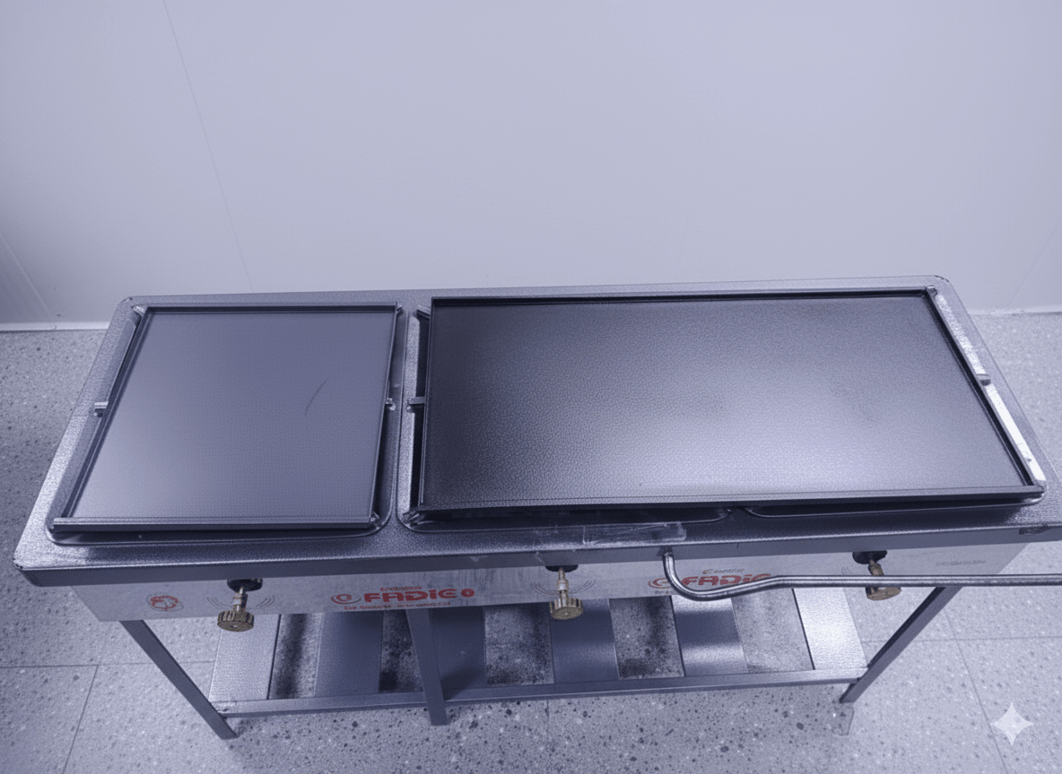 COCINA SEMI-IND 3 Hornillas PIE Quemador HONGO Frontal Acero 6 PATAS - FADIC3