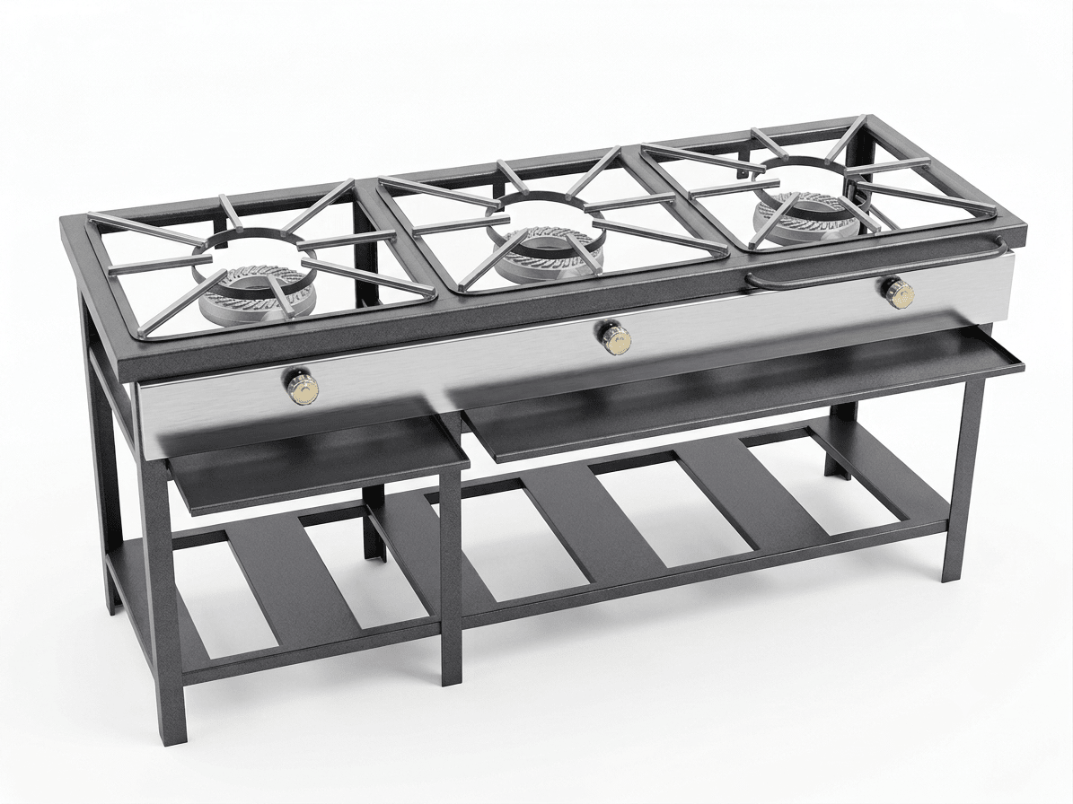 COCINA SEMI-IND 3 Hornillas # 7 PIE Quemador Aluminio 6 Patas2