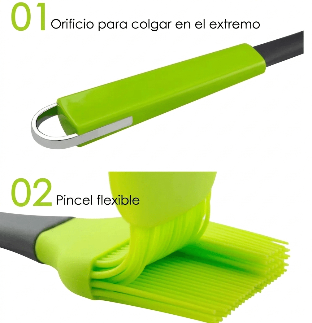 SET De Espatula Doble Cara + Cuchara De SILICONA Mango Verde3