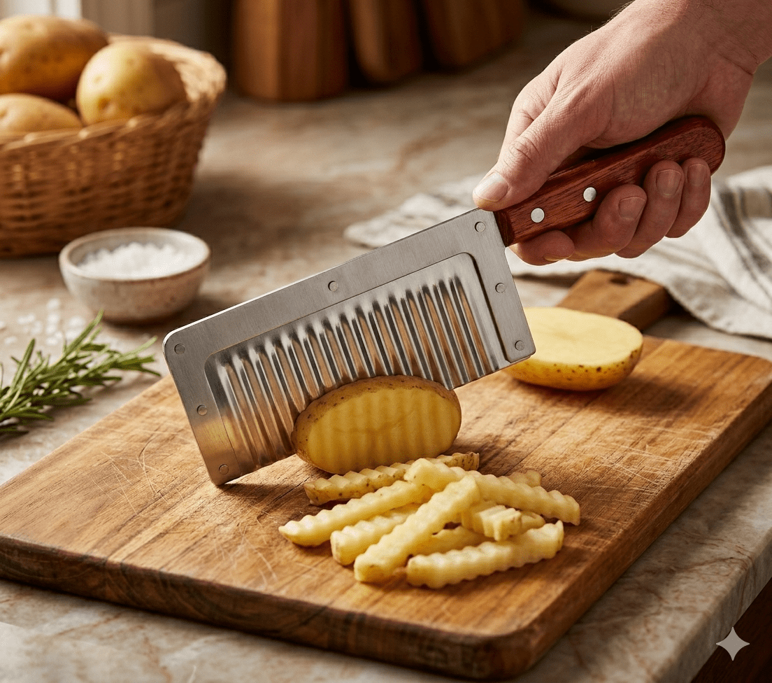 CUCHILLO ONDULADO Para PAPA Mango Madera2