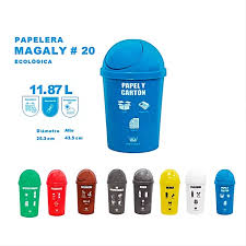 PAPELERA MAGALY # 20 con tapa COLORES y LOGO ECOLOGICO - REY7