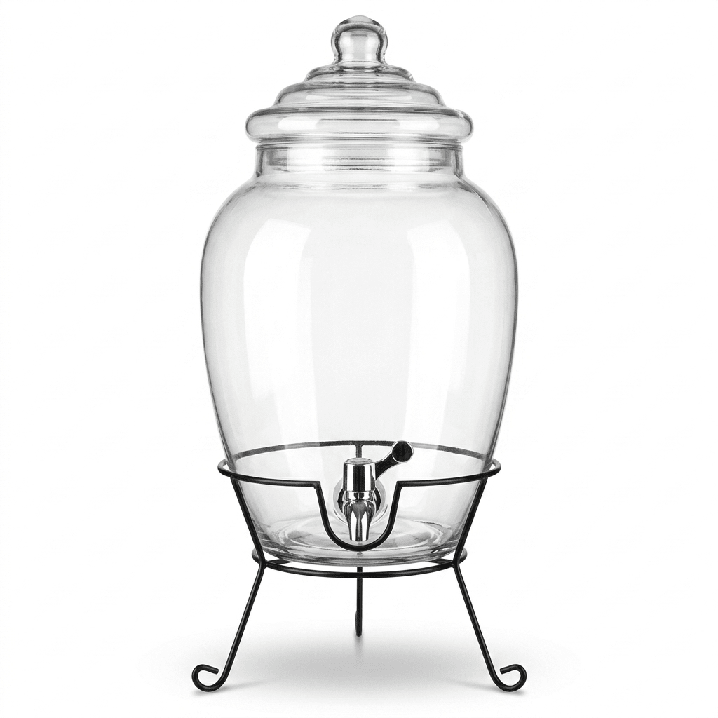 DISPENSADOR de Vidrio 11 lt Con SOPORTE Metal1