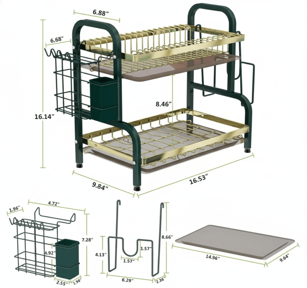 ESCURRIDOR De Platos ACERO 2 Pisos Color Verde y Negro - ABHER5
