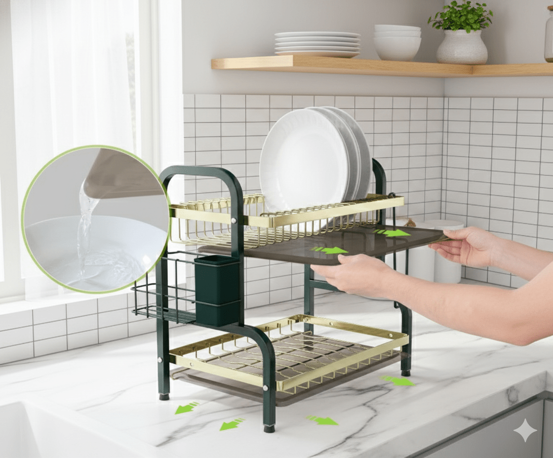 ESCURRIDOR De Platos ACERO 2 Pisos Color Verde y Negro - ABHER2