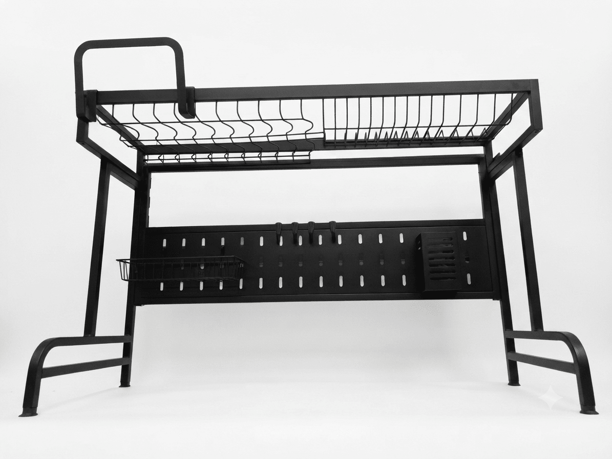 ESCURRIDOR De PLATOS Negro Sobre El LAVADERO 85x33x56 Cm1