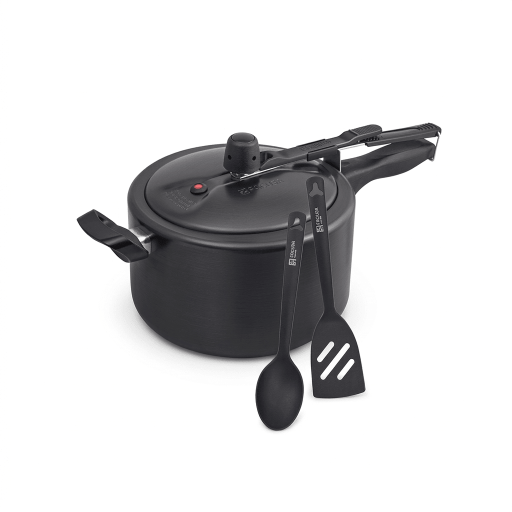 OLLA A PRESION CON INTERNO+ ESPATULA + CUCHARA LLANA1