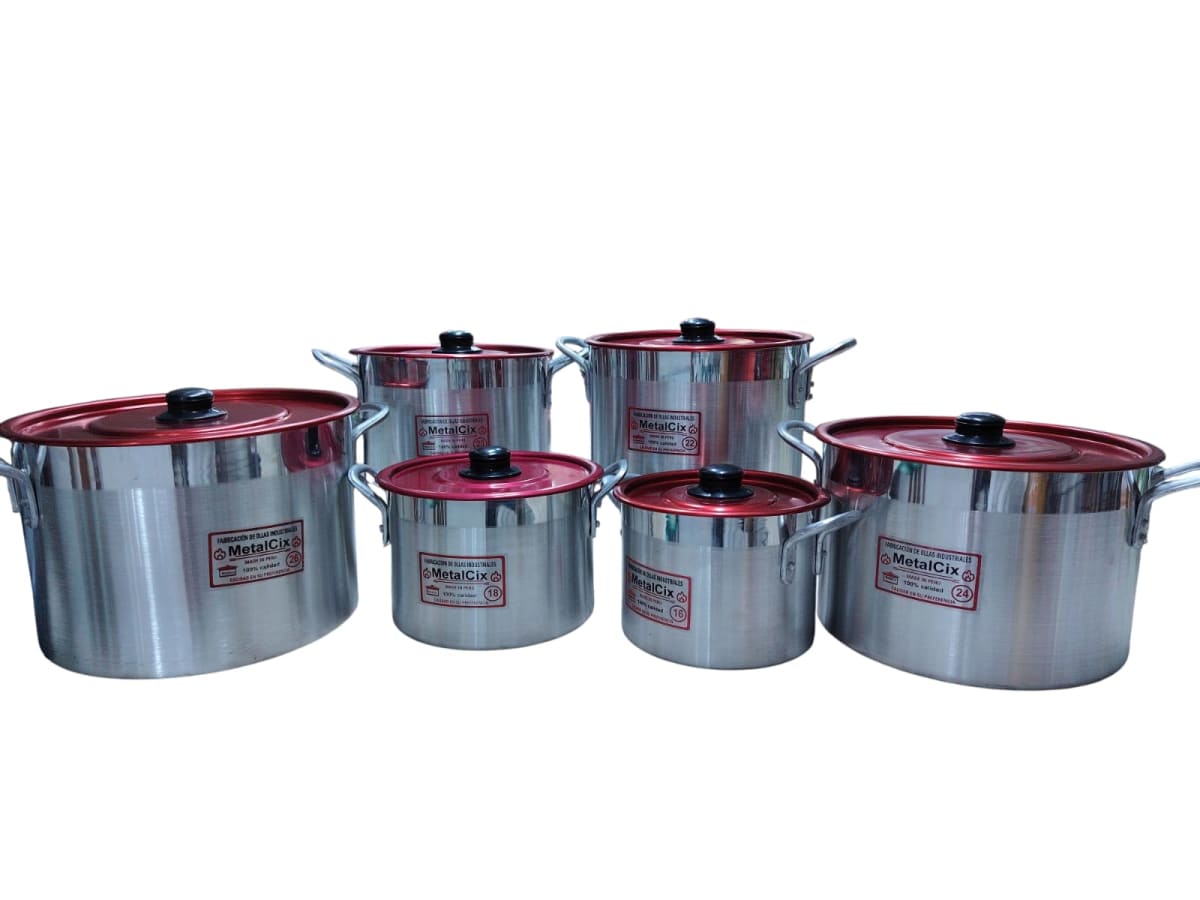 (5)OLLA ALUMINIO RECTA ESPECIAL TAPA PLANA x 6 Pz  - DEMETAL1