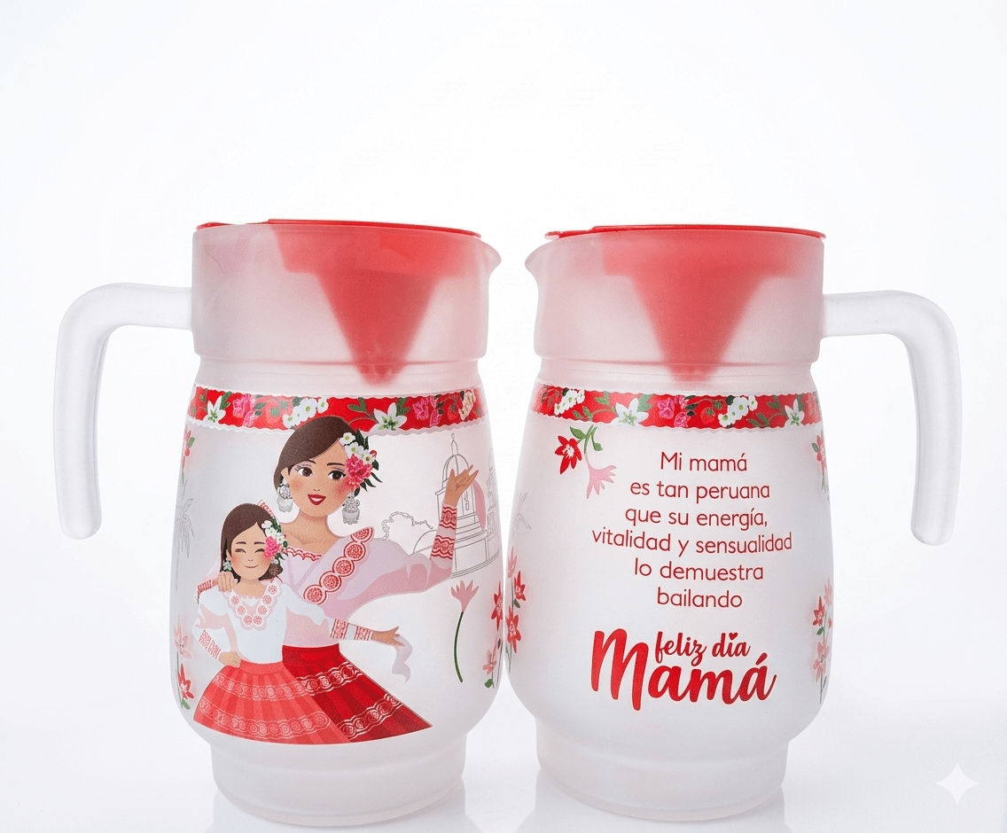 JARRA De Vidrio Pavonada Diseño Peruano FELIZ DIA MAMA2