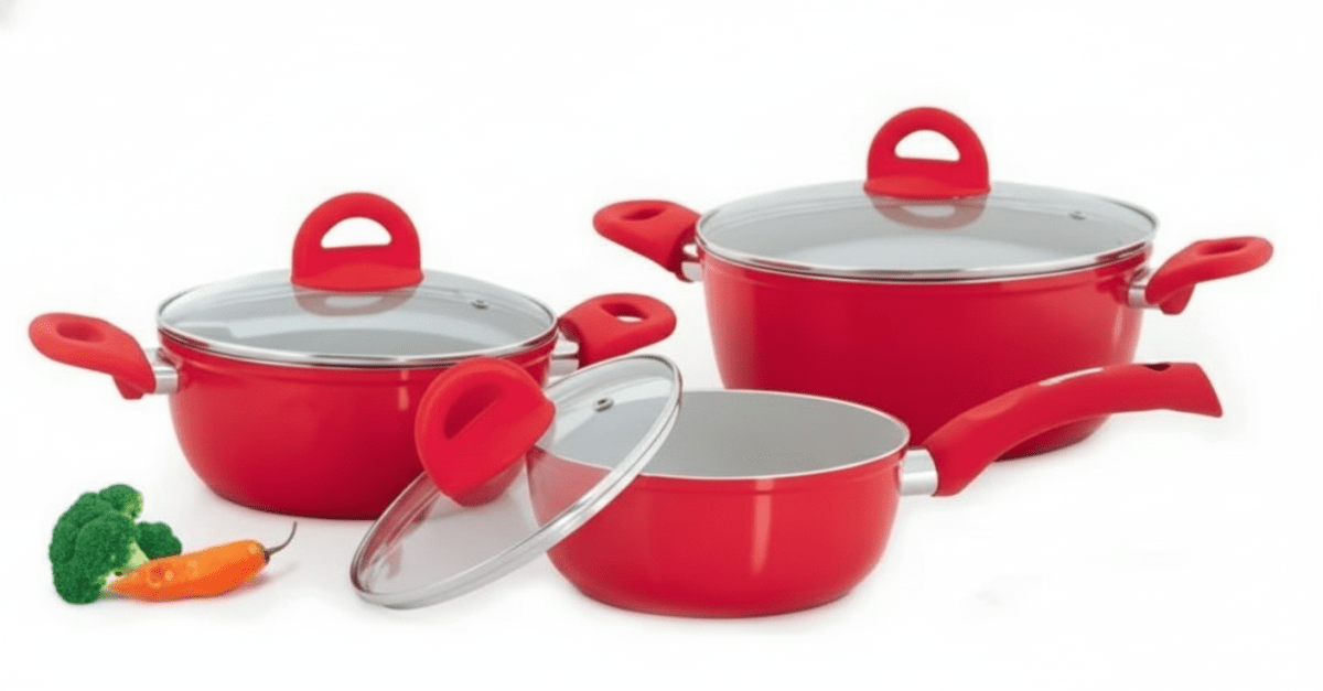 JGO de OLLA CERAMIC CON tapa VIDRIO naranja y rojo - RECORD1