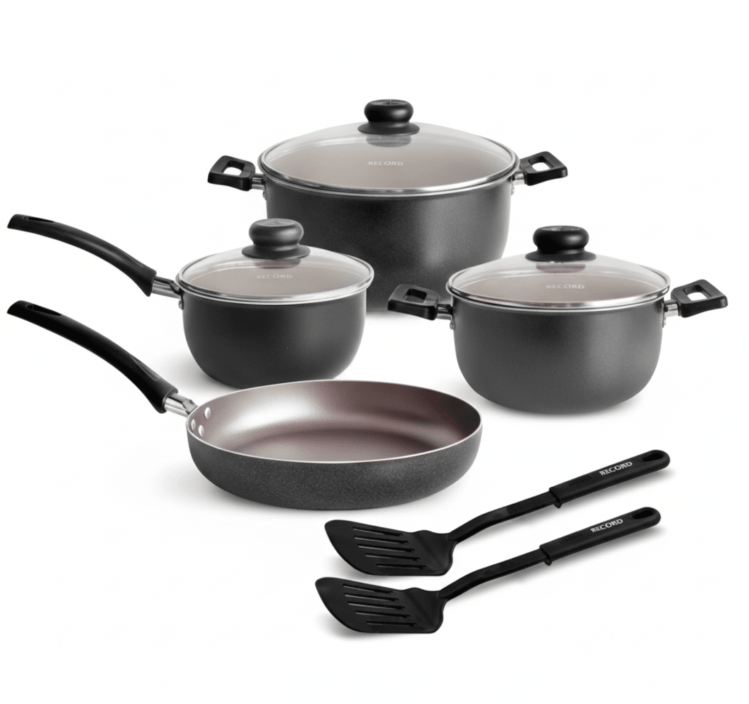 Juego De Ollas ANTIADERENTE x 9 Pz. Negro y Rojo- RECORD1