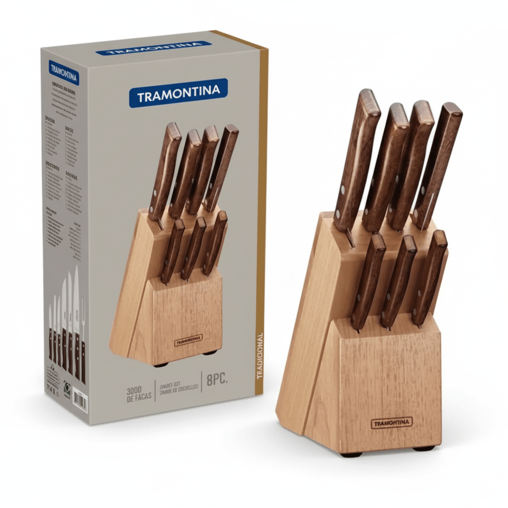 JUEGOS De Cuchillos 8 Pzas TRADICIONAL Soporte Madera - TRAMONTINA1