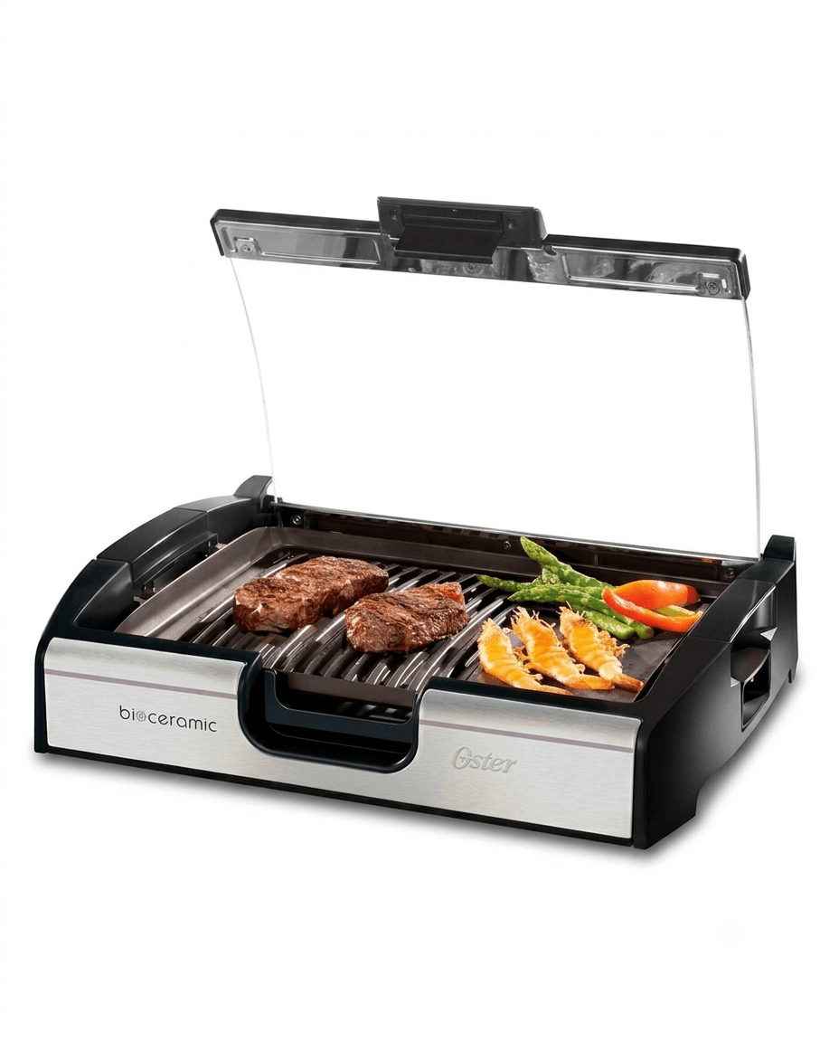 PARRILLA PLANCHA Electrica Tapa Vidrio REFRACTARIO BIOCERAMIC - OSTER1