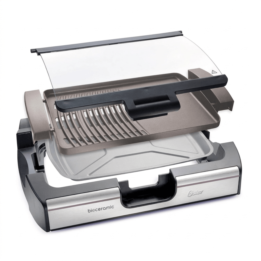 PARRILLA PLANCHA Electrica Tapa Vidrio REFRACTARIO BIOCERAMIC - OSTER2