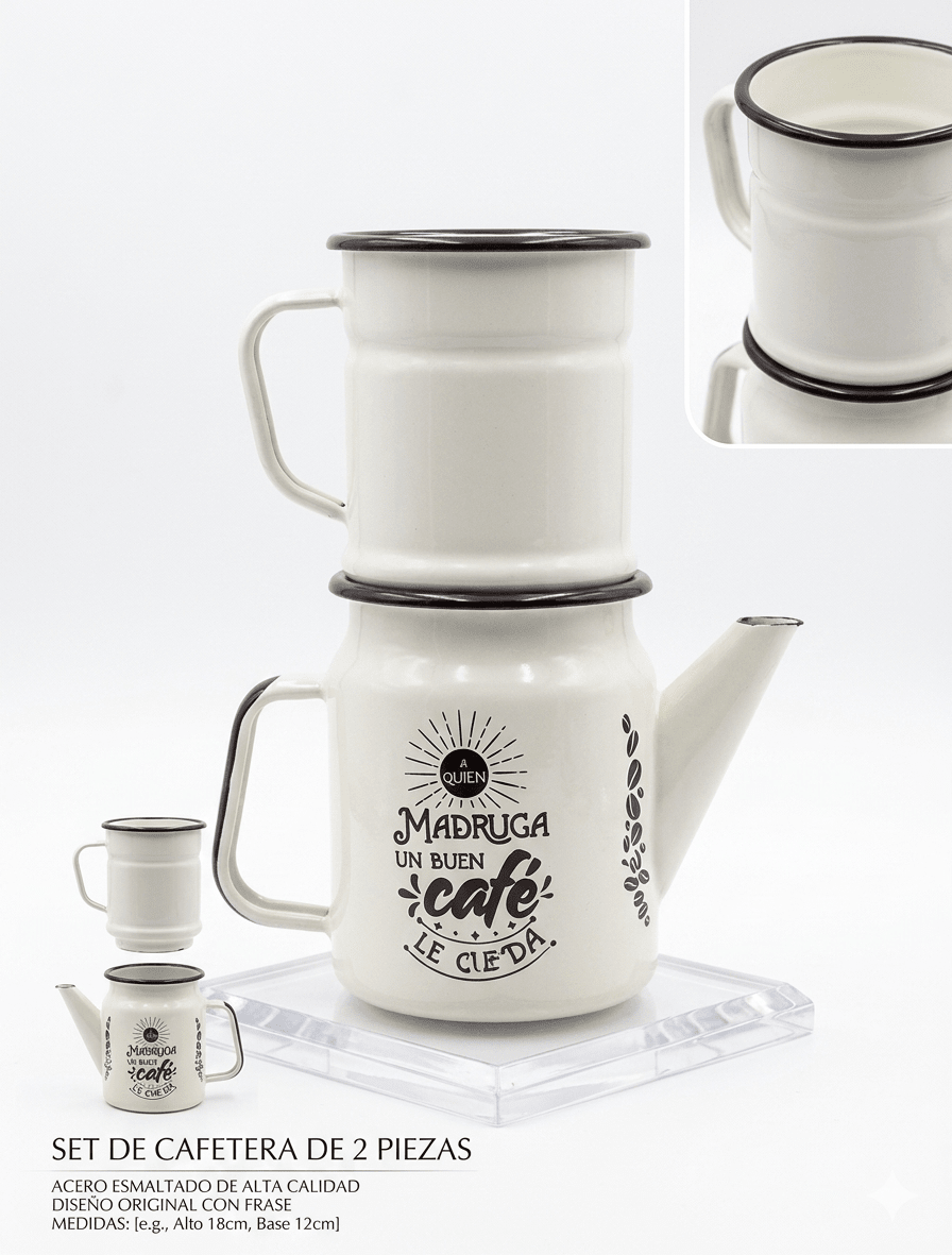 CAFETERA 2 Pzs Acero Esmaltado # 10 Decorados CAFFE - COLIBRI2