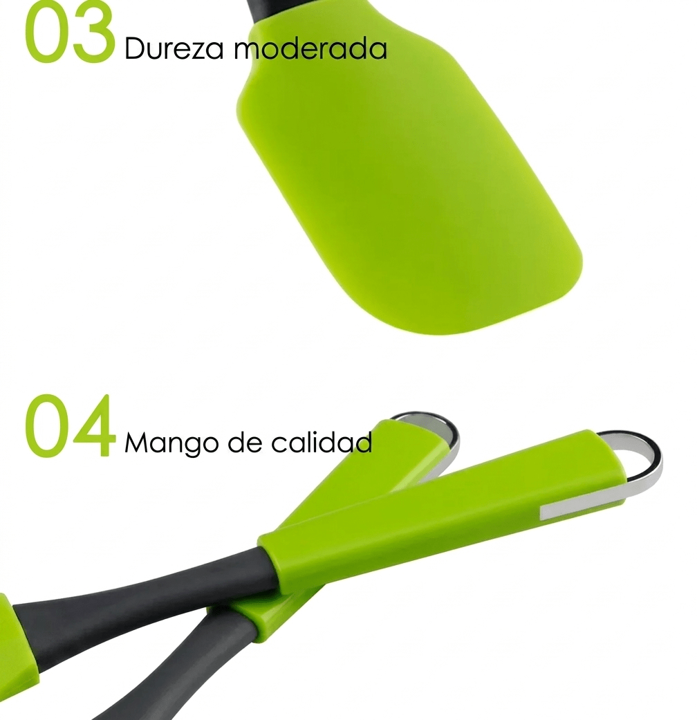 SET De Espatula Doble Cara + Cuchara De SILICONA Mango Verde2