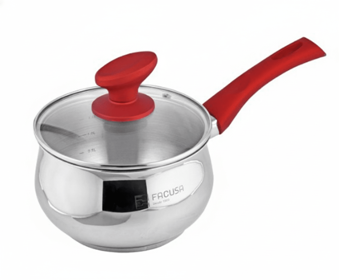 SET De Ollas FLAMENCO Acero Inoxidable Tapa Vidrio Mango Rojo2