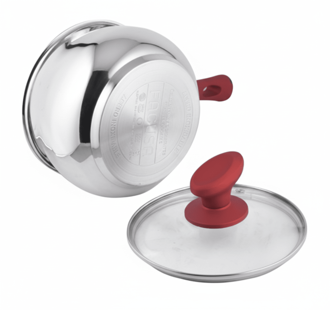 SET De Ollas FLAMENCO Acero Inoxidable Tapa Vidrio Mango Rojo3