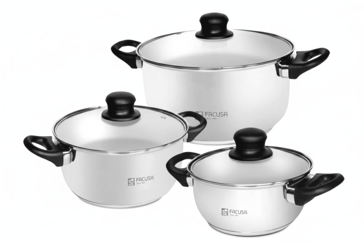 SET De OLLAS TRADICION Acero Inoxidable x 6 Pz Tapa Vidrio1