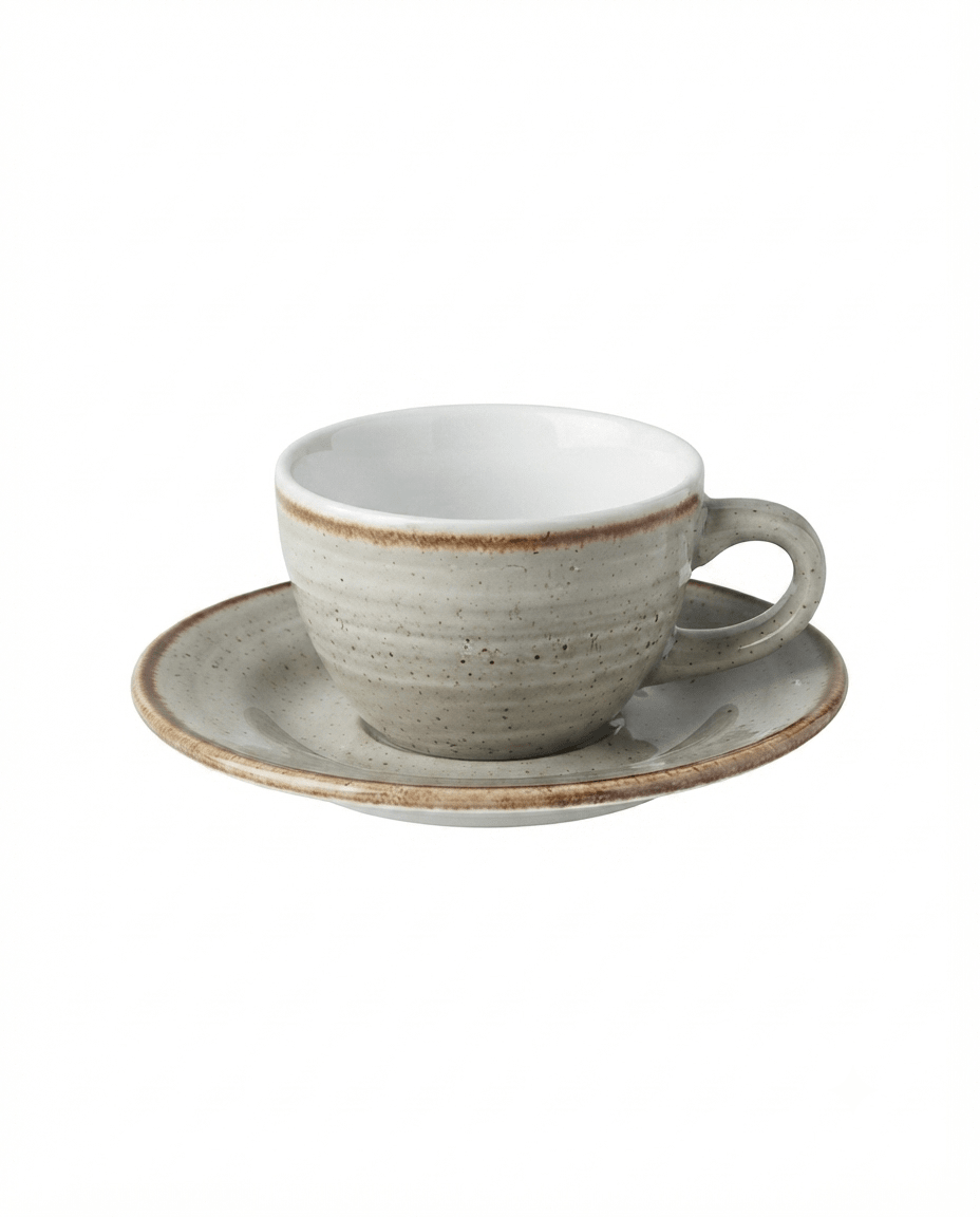 TAZA De Loza Con PLATO 260 cc Artisan GRIS2