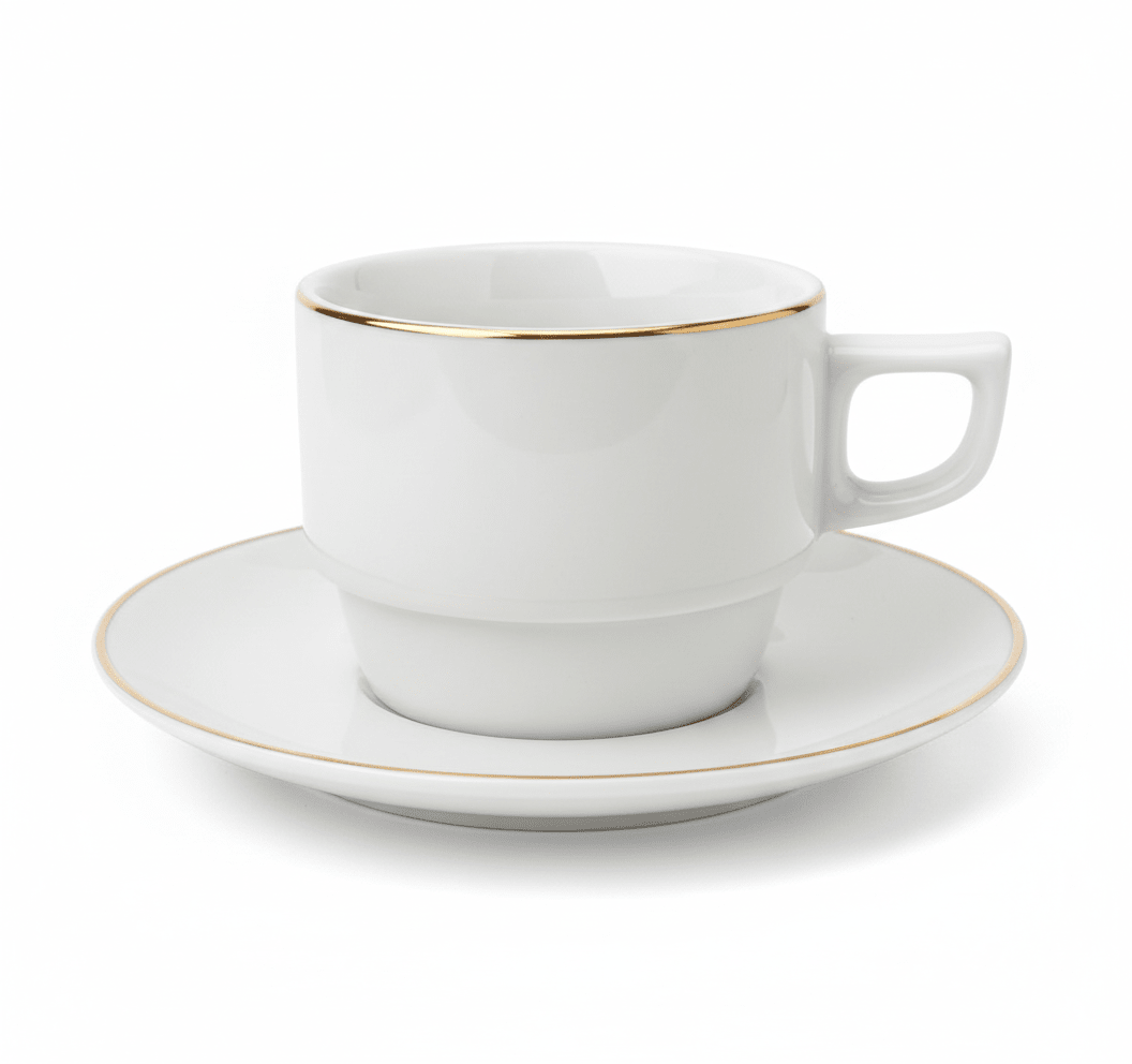 Taza de Té Loza Filo Oro con Plato 180 cc - Línea Hotelera1