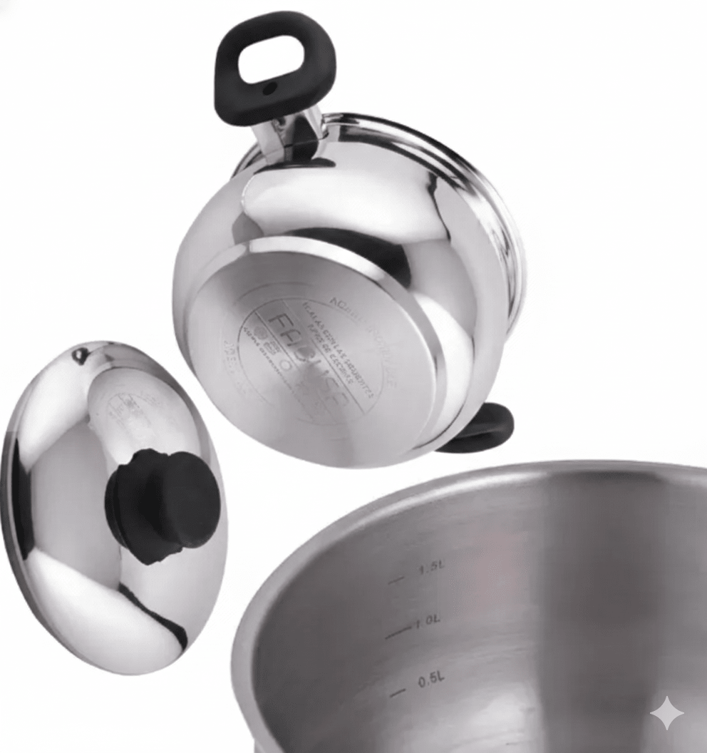 SET De OLLAS VALENCIA Acero Inoxid.  x 10 Pz Tapa Vidrio y Acero-  FACUSA2