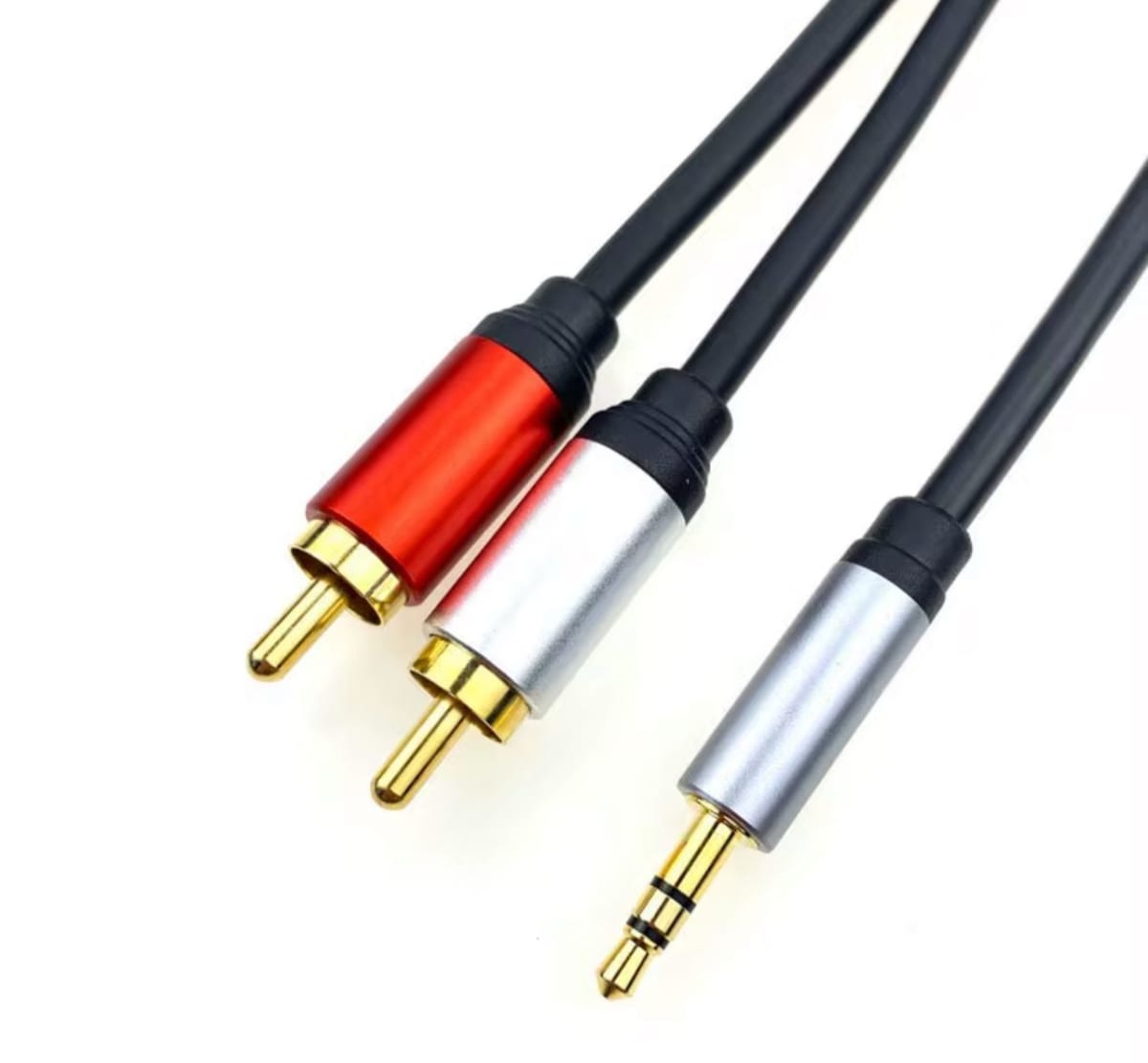 Cable Auxiliar de Audio 2x1 Rca a 3.5mm Metalico 2Metros Negro2
