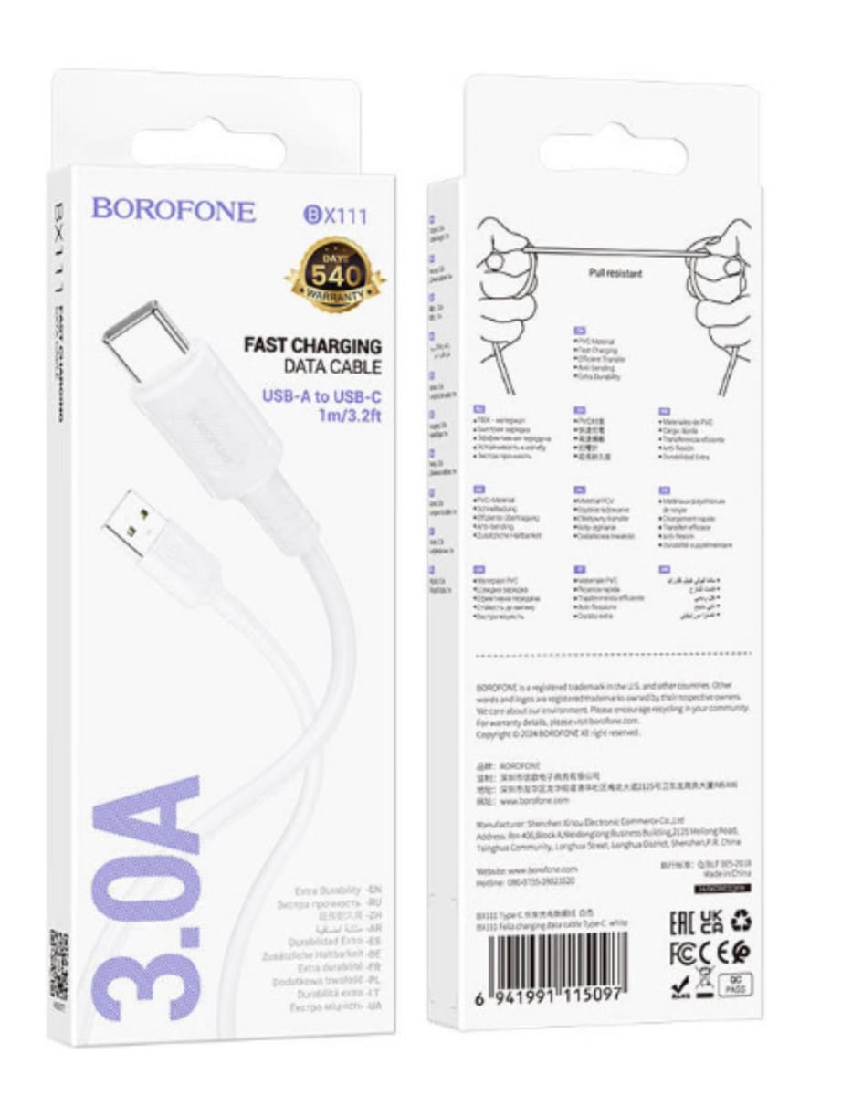 Cable Carga Rapida USB-C 1 Metro Borofone BX111 Blanco2
