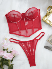 CORSET CONJUNTO ROJO LENTEJUELAS