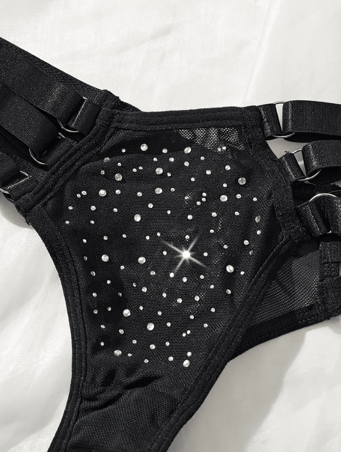 CONJUNTO CORSET NEGRO STRAS1