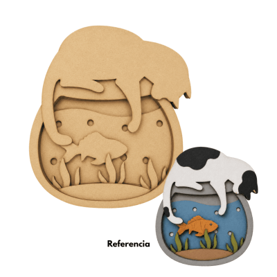 Gato Con Pecera en capas Efecto 3D1