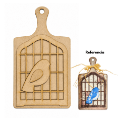 Tabla con jaula y pajarito