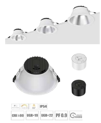 FOCO EMB LED 8W CCT IP54 DOWNLIGHT VIDRIO RETRAIDO BLANCO 15X65MM1