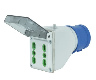 ENCHUFE MACHO ADAPTADOR INDUSTRIAL 2P+T 16A A 2 MOD ENCHUFE 10/16A DOMICILIARIO LEXO1