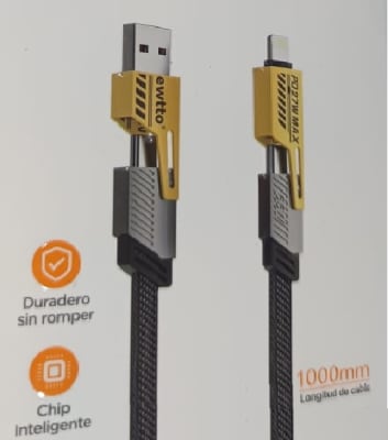 CABLE USB CARGADOR 65W TIPO C USB INTERCAMBIABLE IPHONE 1000MM1