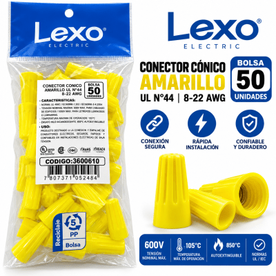 CONECTOR GORRO UL N°44 AMARILLO 8-22AWG (BOLSA 50 UNIDADES)1