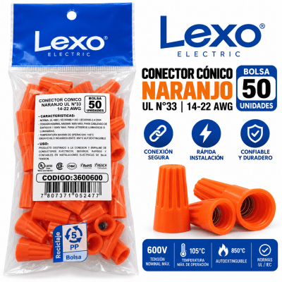 CONECTOR GORRO UL N°33 NARANJO 14-22AWG (BOLSA 50 UNIDADES)1