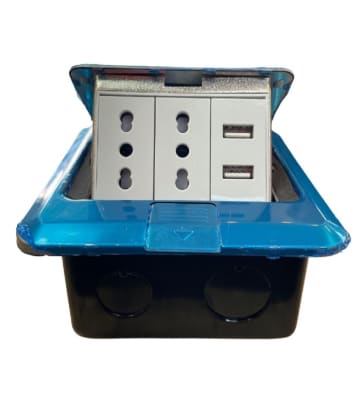 ENCHUFE DOBLE 10/16A + TOMA DOBLE USB DE PISO METALICO PUSH UP1