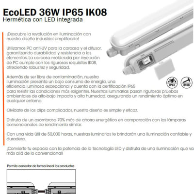 EQUIPO ESTANCO 36W 4000° IP65 ARMADO IK08 OPAL1