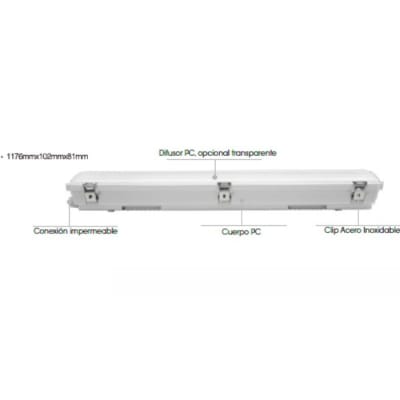 EQUIPO ESTANCO 34W 4800LM AJUSTABLE NEUTRO FRIO O CALIDO IP66 IK08 C/KIT DE EMERGENCIA TORNADO1