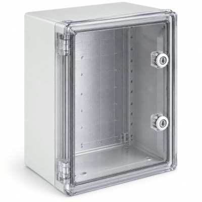 TABLERO PLASTICO 350X250X150 IP65 (25X35X15) PTA TRANSPARENTE1